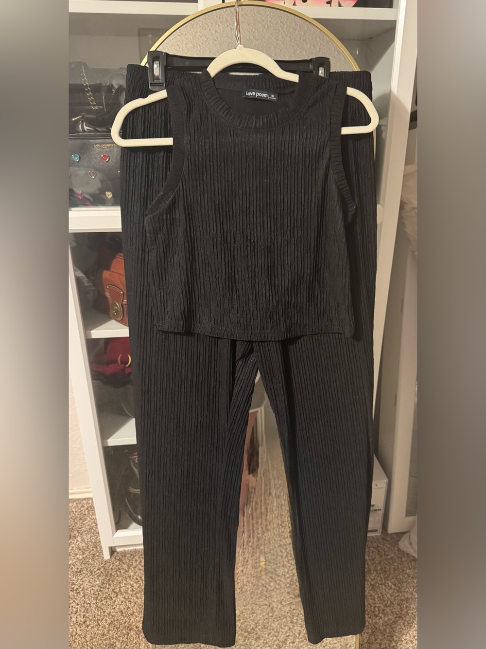 Black Ribbed Wide-Leg Pants and cropped shirt set